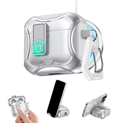 Protective Case For AirPods With Stand Support MagSafe Wireless Charging-Silver