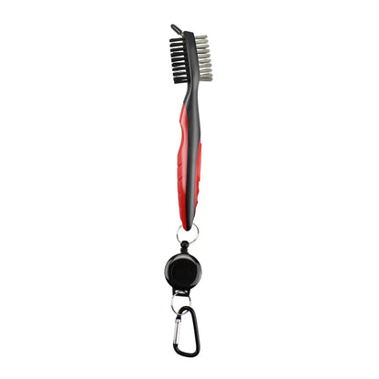 Double Sided Golf Cleaning Brush Club Brush and Groove Brush with Retractable Reel Red