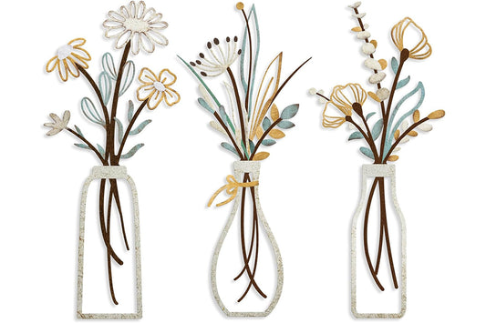 3Pcs Metal Flowers Wall Art Wall Decor Sculptures Hanging for Kitchen Living Room -Colorful Flowers