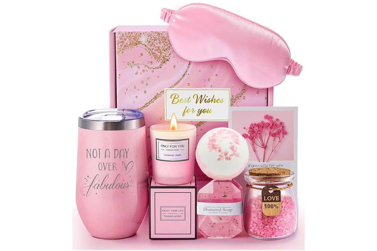 8Pcs Set Unique Spa Gift Basket Set for Christmas Gifts Birthday Gifts Valentines Day for Women-Pink Set
