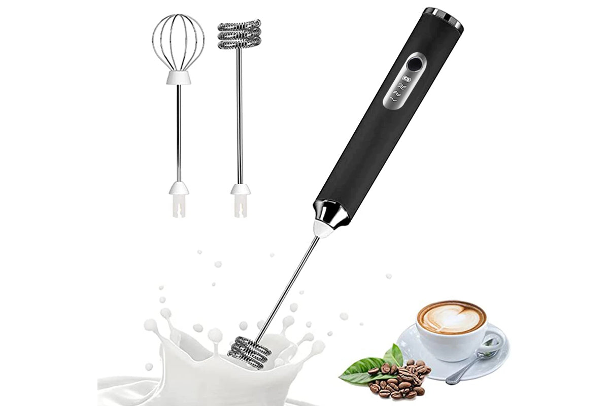 Electric Milk Frother Handheld Mini Drink Mixer Whisk Drink Foam Mixer with USB Rechargeable Frother for Coffee Latte-Black