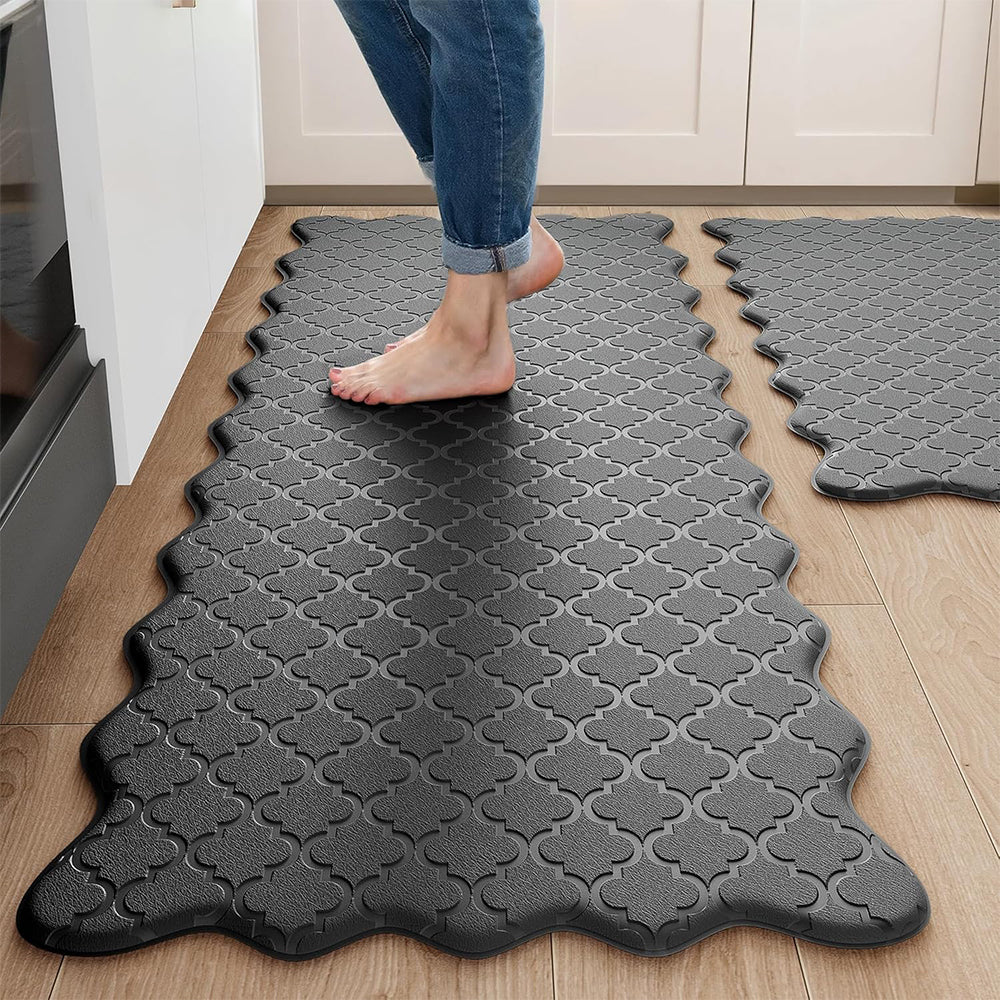 2Pcs PVC Kitchen Mat Set-Black