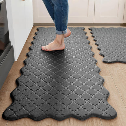 2Pcs PVC Kitchen Mat Set-Black