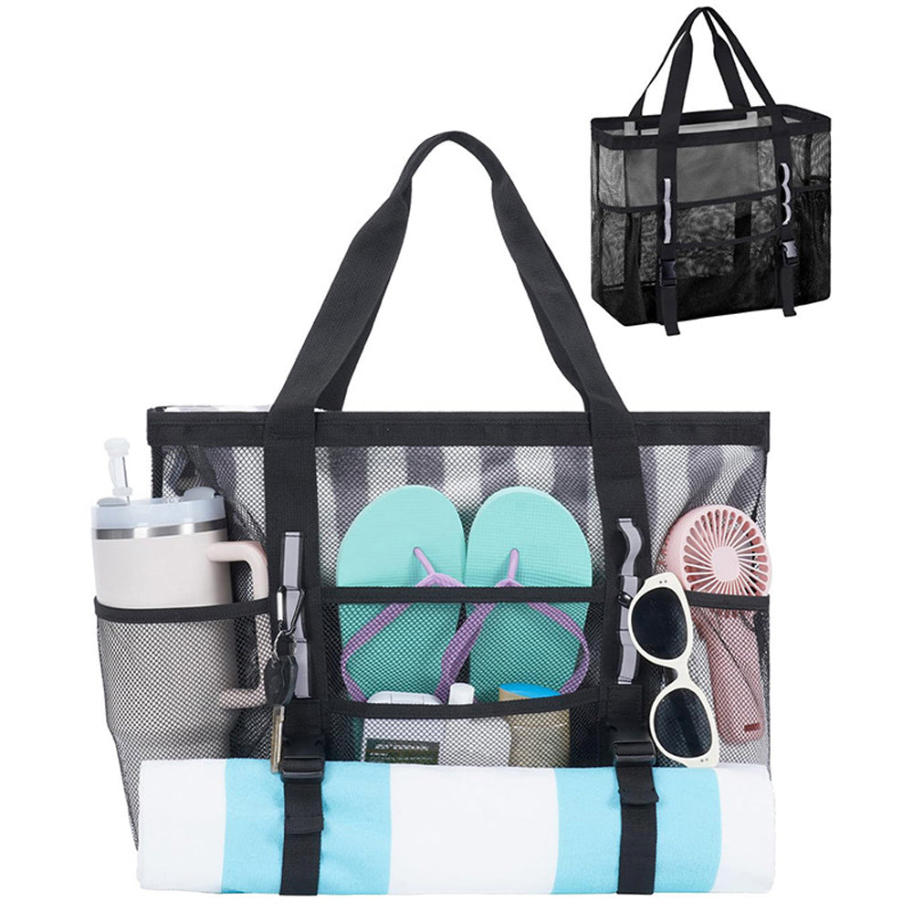 Mesh Beach Bag Large Capacity Tote Bag - Black