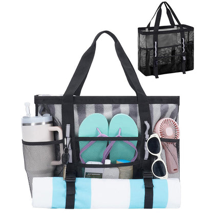 Mesh Beach Bag Large Capacity Tote Bag - Black