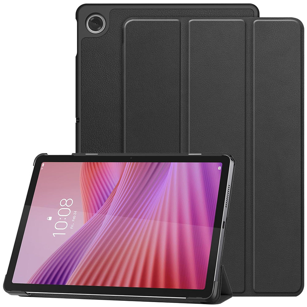 Tri-Fold Stand Case Leather Smart Cover for Lenovo Tab TB311FU 2025 10.1 Inch Black