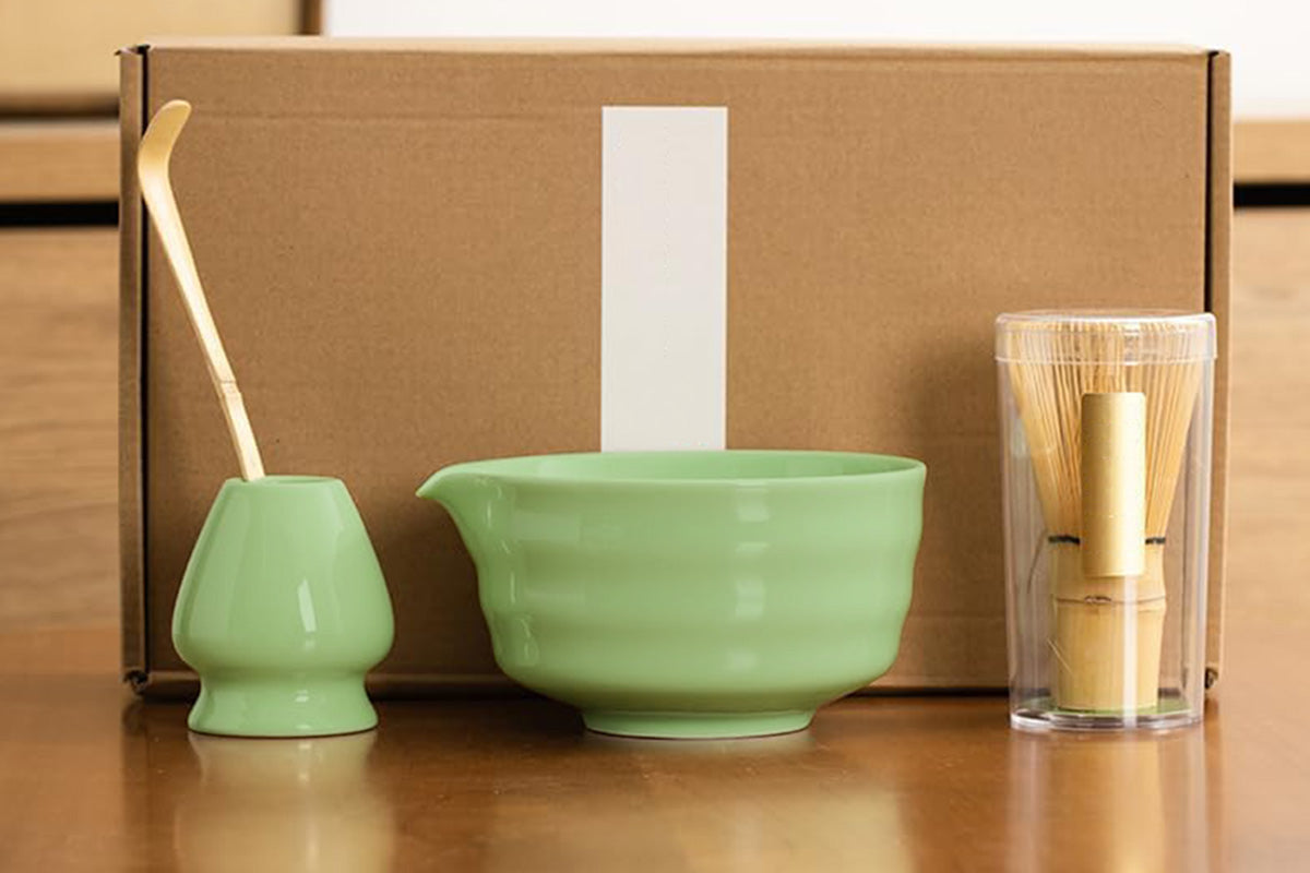 5Pcs Matcha Set Whisk Bowl Spout Scoop Green