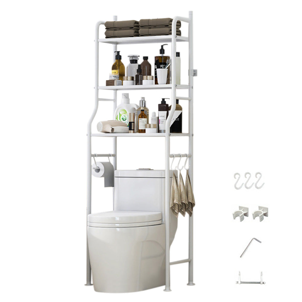 3 Tier Shelf Over Toilet Storage Rack With Paper Holder And Hooks-White