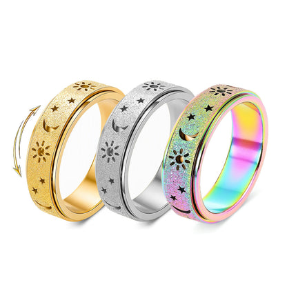 3 Piece Stainless Steel 360 Degree Spinner Ring Set Gold Silver Rainbow