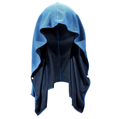 2Pcs Cooling Hooded Neck Gaiter Breathable Mesh Scarf with Buttons for Sun Shade Blue Rose Red
