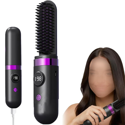 Hair Straightener Brush with Base-Black