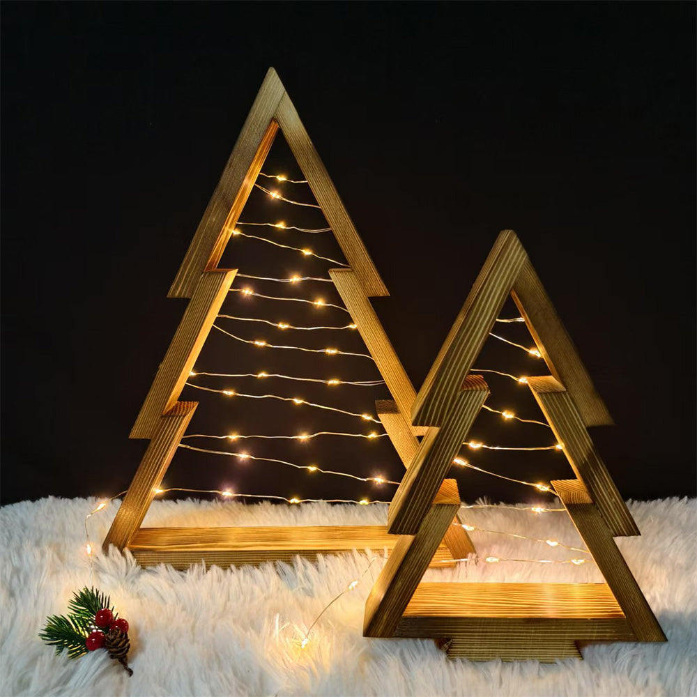 2Pcs Wooden Christmas Tree Decor with Lights Christmas Holiday Decorations