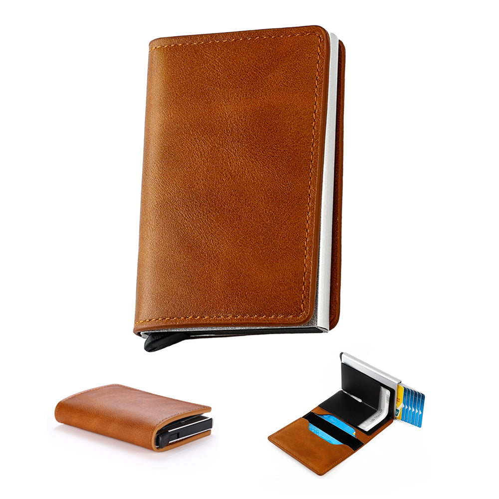 RFID Blocking Wallet PU Leather Credit Card Holder Money Cash Purse Light Brown