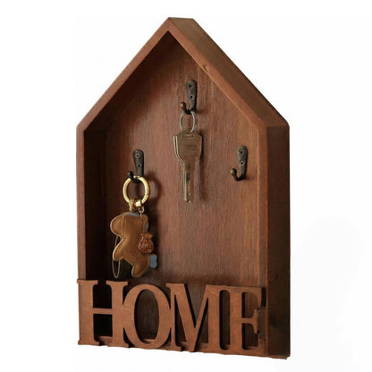 Vintage Key Holder Wall Mount with 3 Hooks Key Rack - Brown