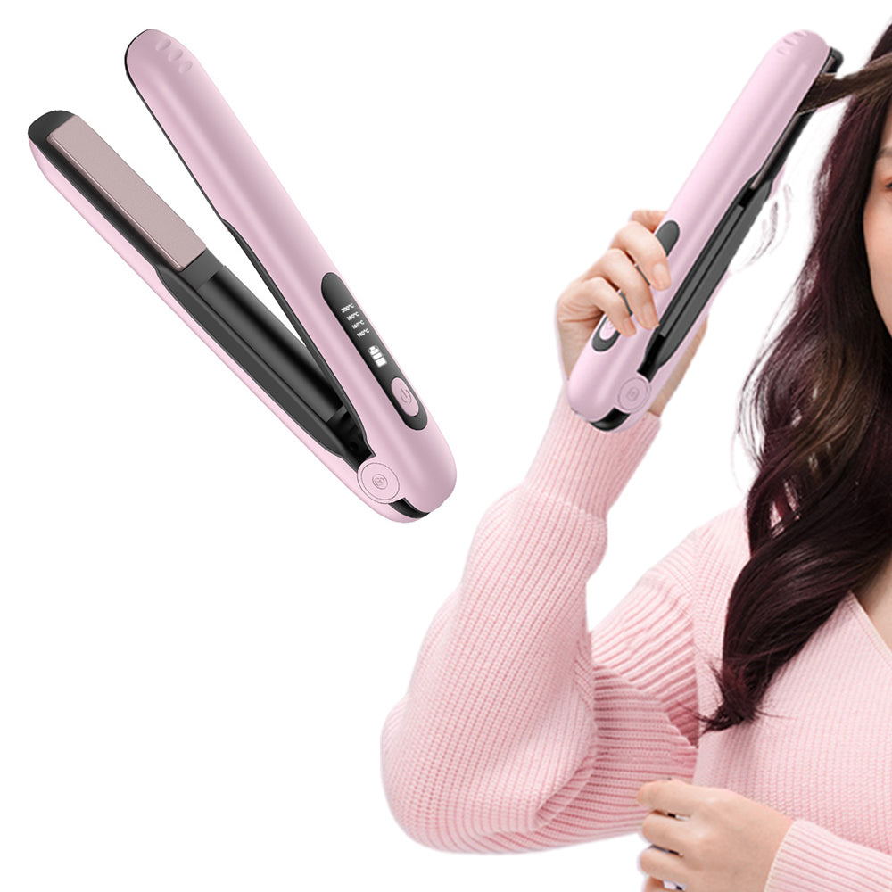 2 in 1 Portable Hair Straightener and Curler Cordless USB Mini Hair  Flat Iron-Pink