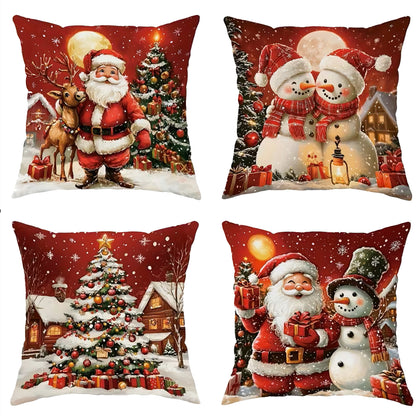 4 Pack 45x45cm Christmas Pillow Covers Plush Pillowcase - Red