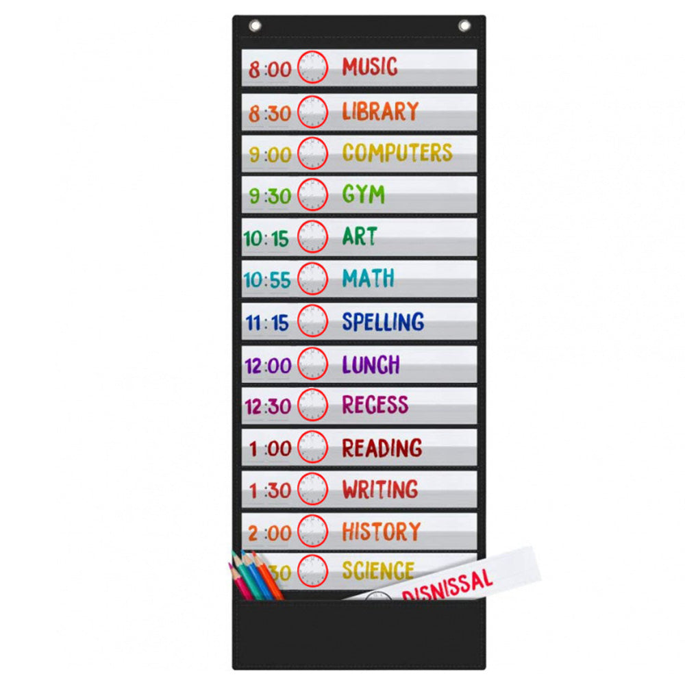 Wall Time Management Card Organizer with 14 Dry Erase Cards - Black