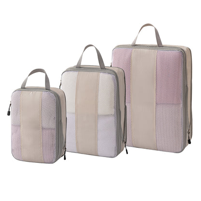 3Pcs Compression Packing Cubes for Travel Lightweight Storage Bags Set-Beige