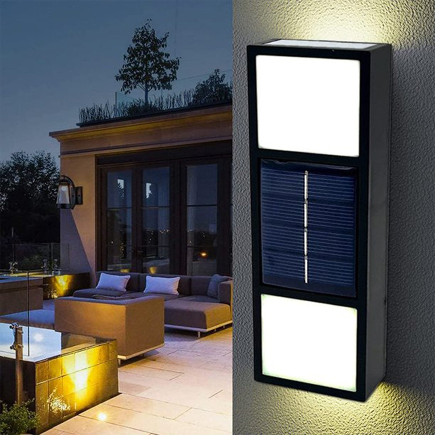 2pcs Solar Light Outdoor IP65 Waterproof Wall Light Cordless LED Wall Lamp -White