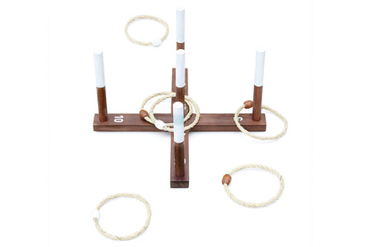 Rustic Ring Toss Game with Wooden Base and 6 Rope Rings