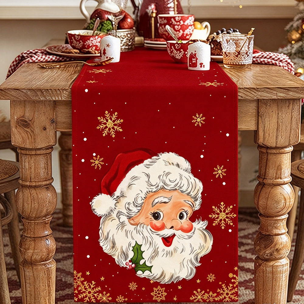 Christmas Snowflake Table Runner Wrinkle Resistant Holiday Table Runner - Santa