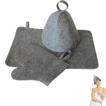 3Pcs Sauna Felt Kit with Hat and Gloves-Grey
