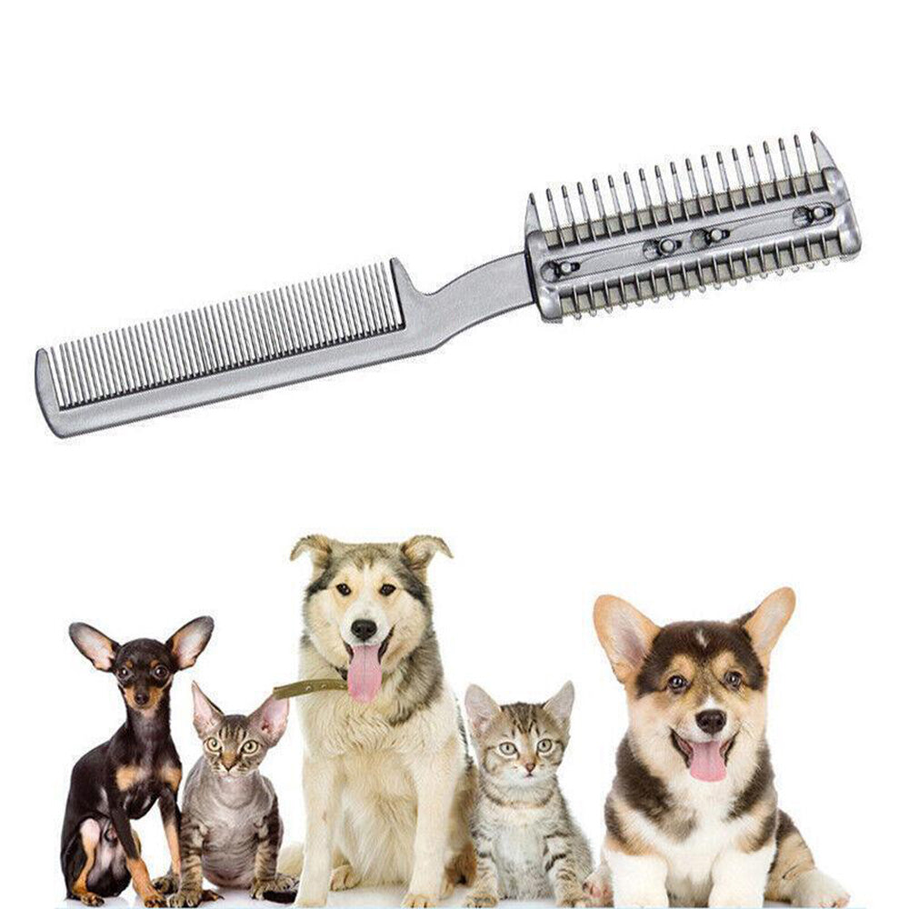 Two Sided Pet Grooming Comb with Razor for Dog Cat Fur Trimming and Thinning