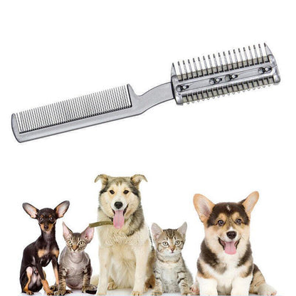 Two Sided Pet Grooming Comb with Razor for Dog Cat Fur Trimming and Thinning