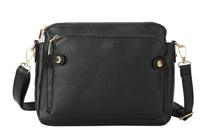Soft Trendy Three Layer PU Leather Crossbody Purse Shoulder Bag Handbags-Black