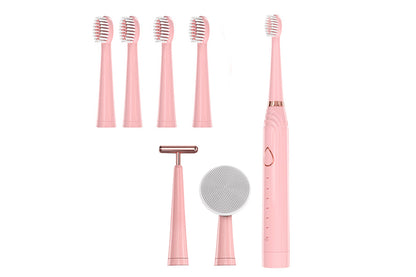 Adults Sonic Electric Toothbrush Brushing Cleansing Massage 3-in-1 Multifunction Electric Toothbrushes Set-Pink