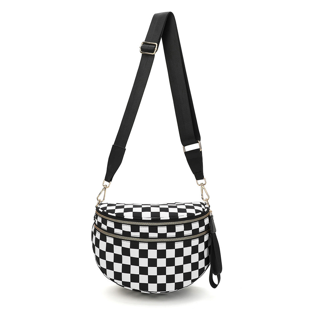 Checkered Crossbody Bag Women Sling Bag with Adjusatble Shoulder Strap Black