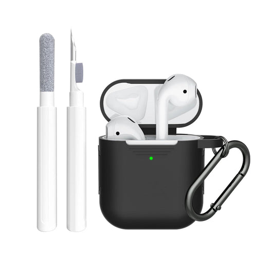 For Airpods 2nd and 1st Generation Silicone Protective Case Cover with Cleaner Kit and Keychain Black