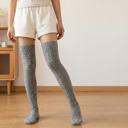 Women's Knitted Over Knee Socks Thick and Warm Long Stockings-Grey