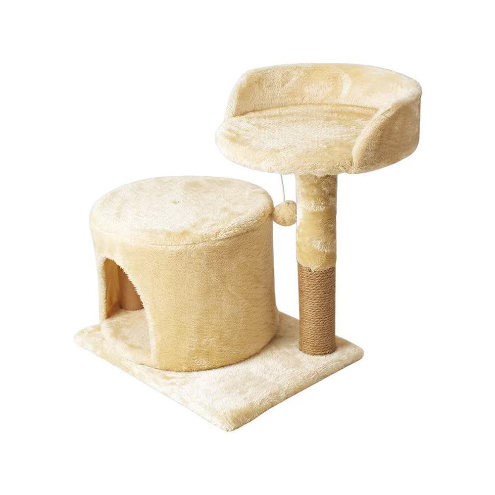 Small Cat Tree Tower with Enclosed Condo Scratching Post and Hanging Toy - Beige