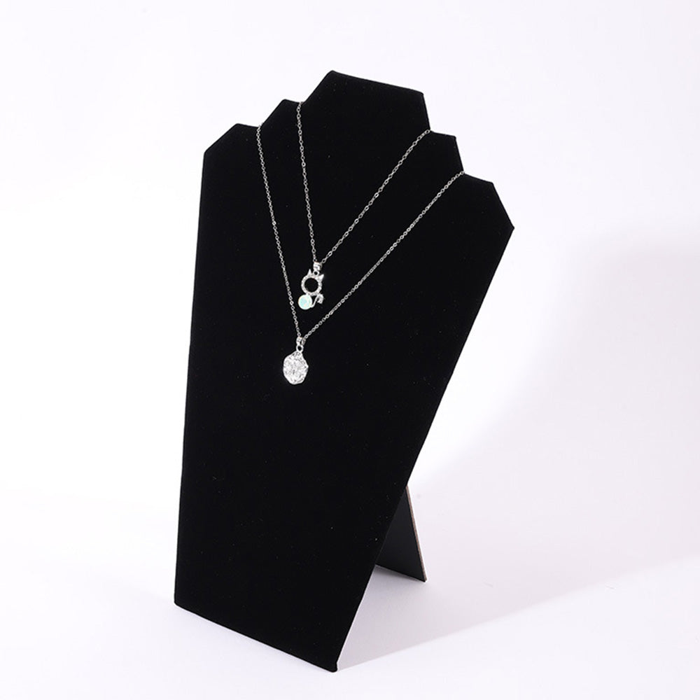 2Pcs Foldable Flannel Necklace Jewelry Bust Display Stands-Black