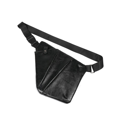 Anti-theft Sling Chest Pack for Men PU Leather Crossbody Shoulder Bag Black