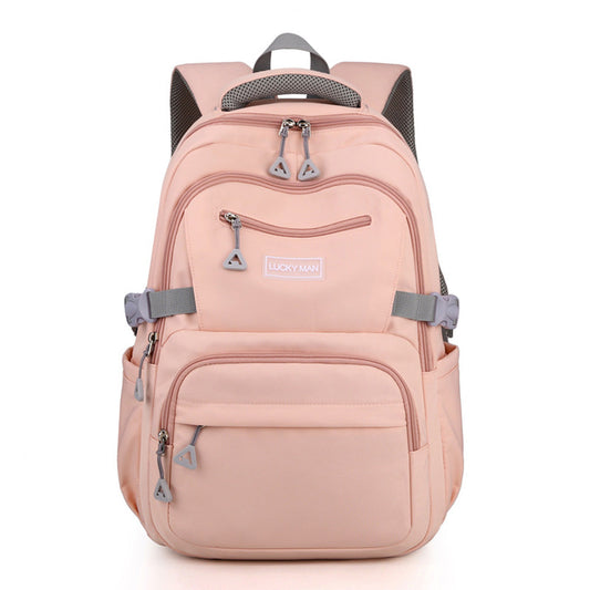 Solid Nylon Backpack Teenage Girls School Shoulder Bag Pink