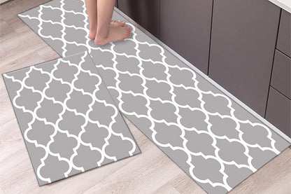 2 PCS Entryway Rug Door Mats Non-Slip Rubber Backing For Kitchen-Light Grey