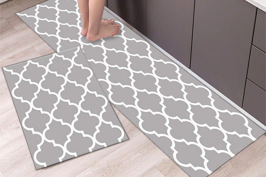 2 PCS Entryway Rug Door Mats Non-Slip Rubber Backing For Kitchen-Light Grey