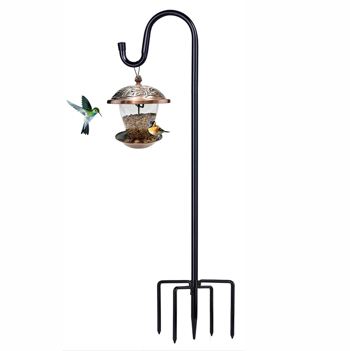 165cm Metal Shepherd Hook Bird Feeder Pole with Five Prong Outdoor Base