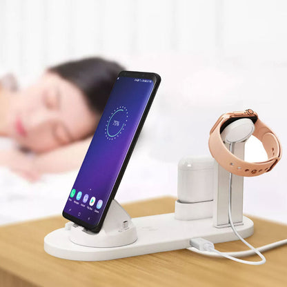 4-in-1 Charger Dock Wireless Charging Station for Apple Android QI Devices White