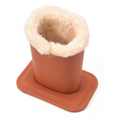 Soft Plush Lined Eyeglasses Desk Holder PU Leather Glasses Display Stand With Base-Brown