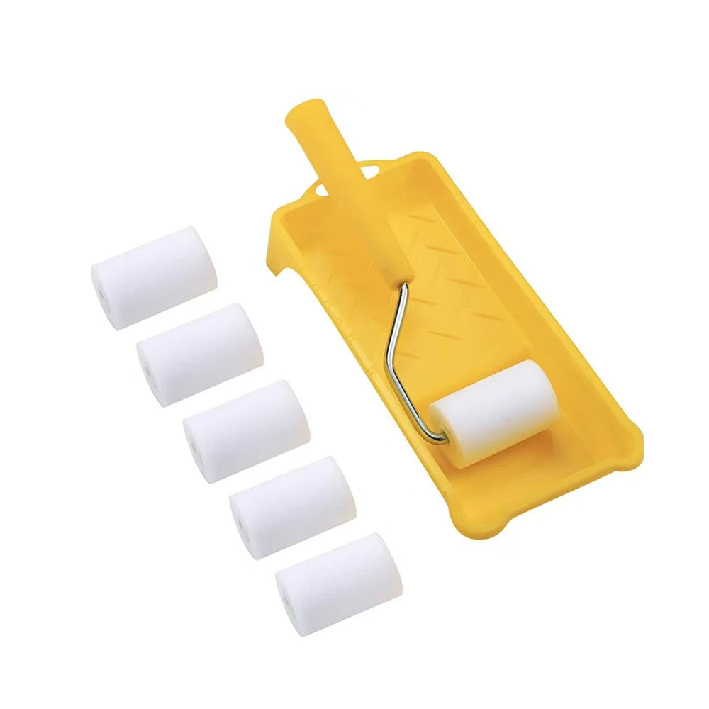 8Pcs Set Mini Paint Roller Kit Foam Paint Roller with Tray for Cabinets Furniture Stenciling Art Crafts