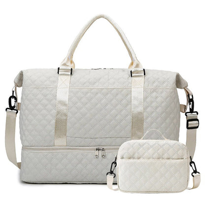 2Pcs Travel Bag Set Duffel Bag with Toiletry Bag White