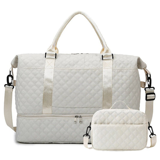 2Pcs Travel Bag Set Duffel Bag with Toiletry Bag White