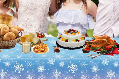 3Pcs Snowflake Tablecloth Blue and Purple Winter Wonderland Disposable Table Cover