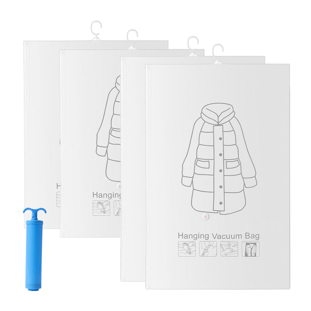 4Piece Hanging Vacuum Clothes Storage Bags with Pump