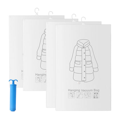 4Piece Hanging Vacuum Clothes Storage Bags with Pump