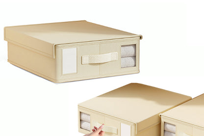Foldable Bed Sheet Set Organizer Fabric Storage Bins With Handle Storage Box-Beige color
