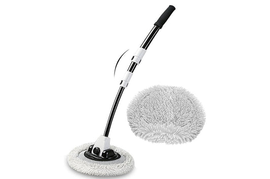 102cm Telescopic Adjustable Car Wash Mop Brush Kit with 15 Degree Curved Long Handle for Vehicle Cleaning -WhiteBlack